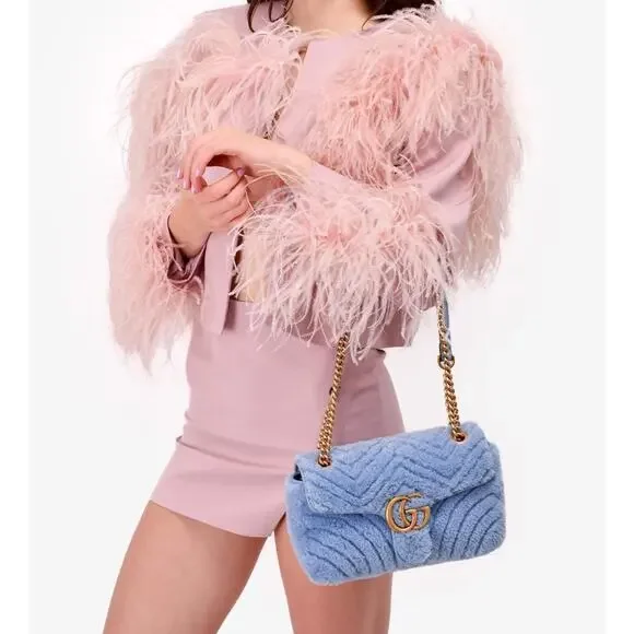 Gucci Marmont Shearling Fur GG Logo Jackie Ophidia Chain Blondie Shoulder Bag - Picture 9 of 9